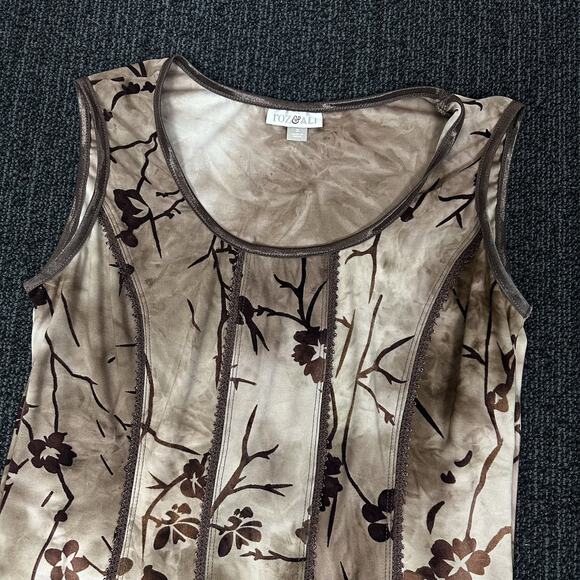 Roz & Ali Sleeveless Brown Floral Corset-Style Top Size Small Fairy Grunge Y2K - Picture 2 of 6